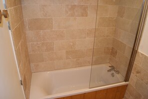 Combined shower/bathtub, hair dryer