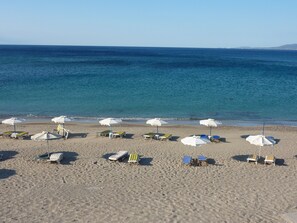 Beach nearby, sun-loungers, beach towels