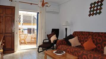 Een televisie, een dvd-speler, boeken en een muziekbibliotheek