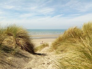 A sandy beach path leading to the sea, surrounded by grassy dunes. - Apartment/ flat - (Coxyde)