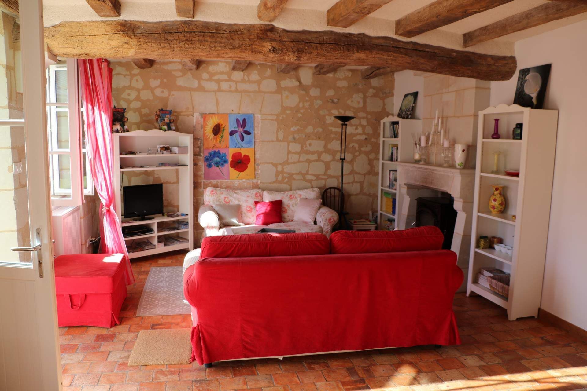 Télévision, cheminée, jeux vidéo, lecteur de DVD