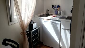 Microwave, stovetop, coffee/tea maker, toaster