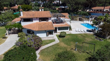 Front of Villa, off street parking for 3 cars, pool, spacious garden