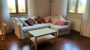 Smart-TV, peis, DVD-spiller og bøker