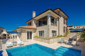 Outdoor pool, a heated pool - Villa LURDA with a magnificent sea view and heated pool (Linardići)