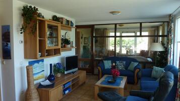 TV connectée, lecteur de DVD, livres, vidéothèque