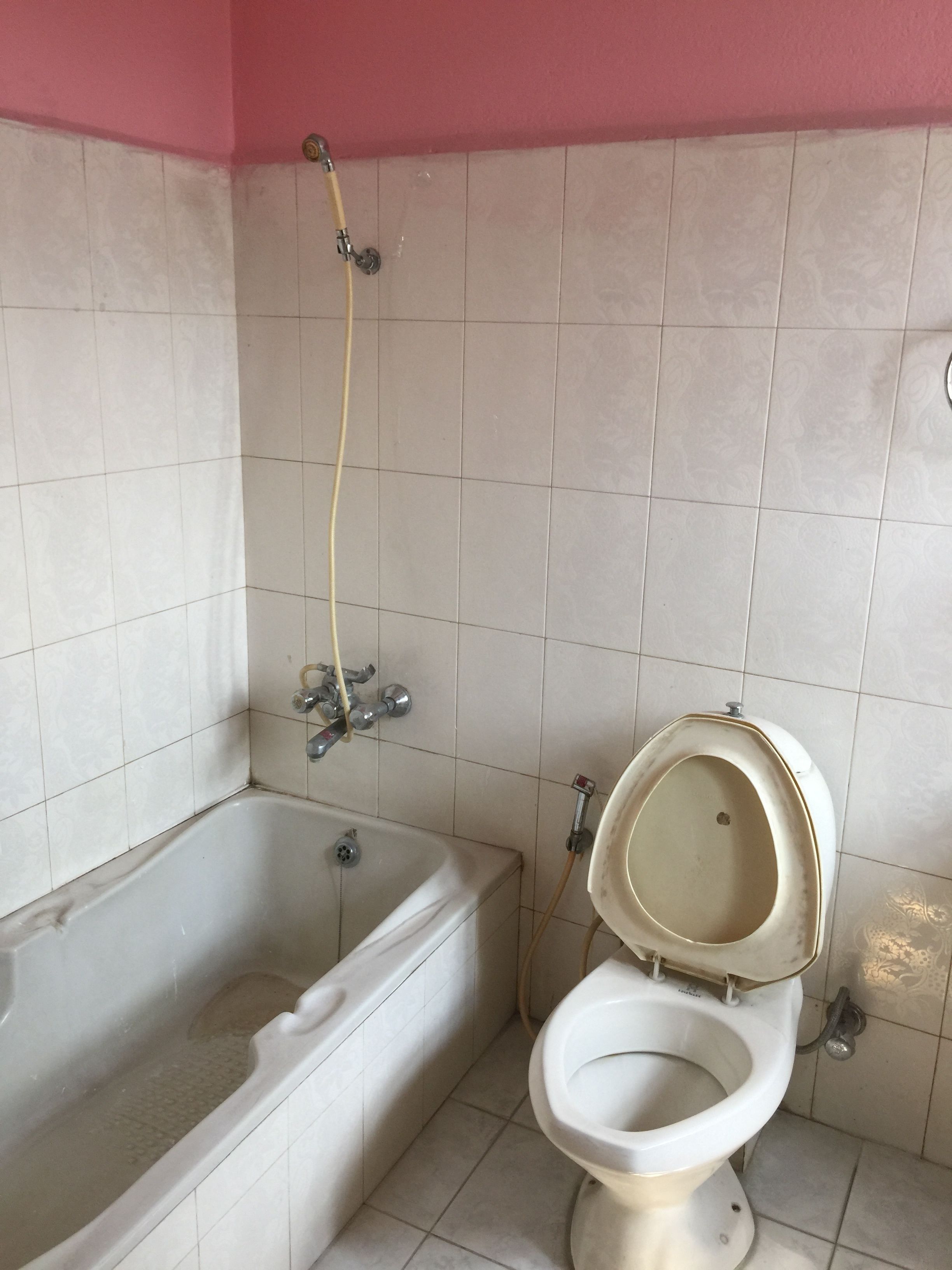 Un baño con bañera, inodoro y ducha.