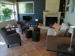 TV, DVD player, table football, books