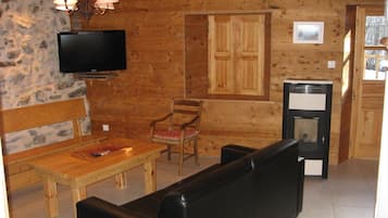 Télévision, cheminée, lecteur de DVD, chaßne hi-fi