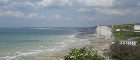 Beach nearby, sun loungers