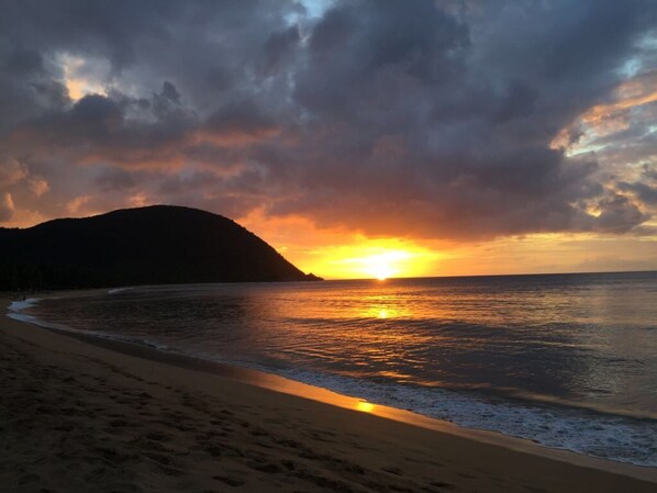 Nær stranden og solsenger