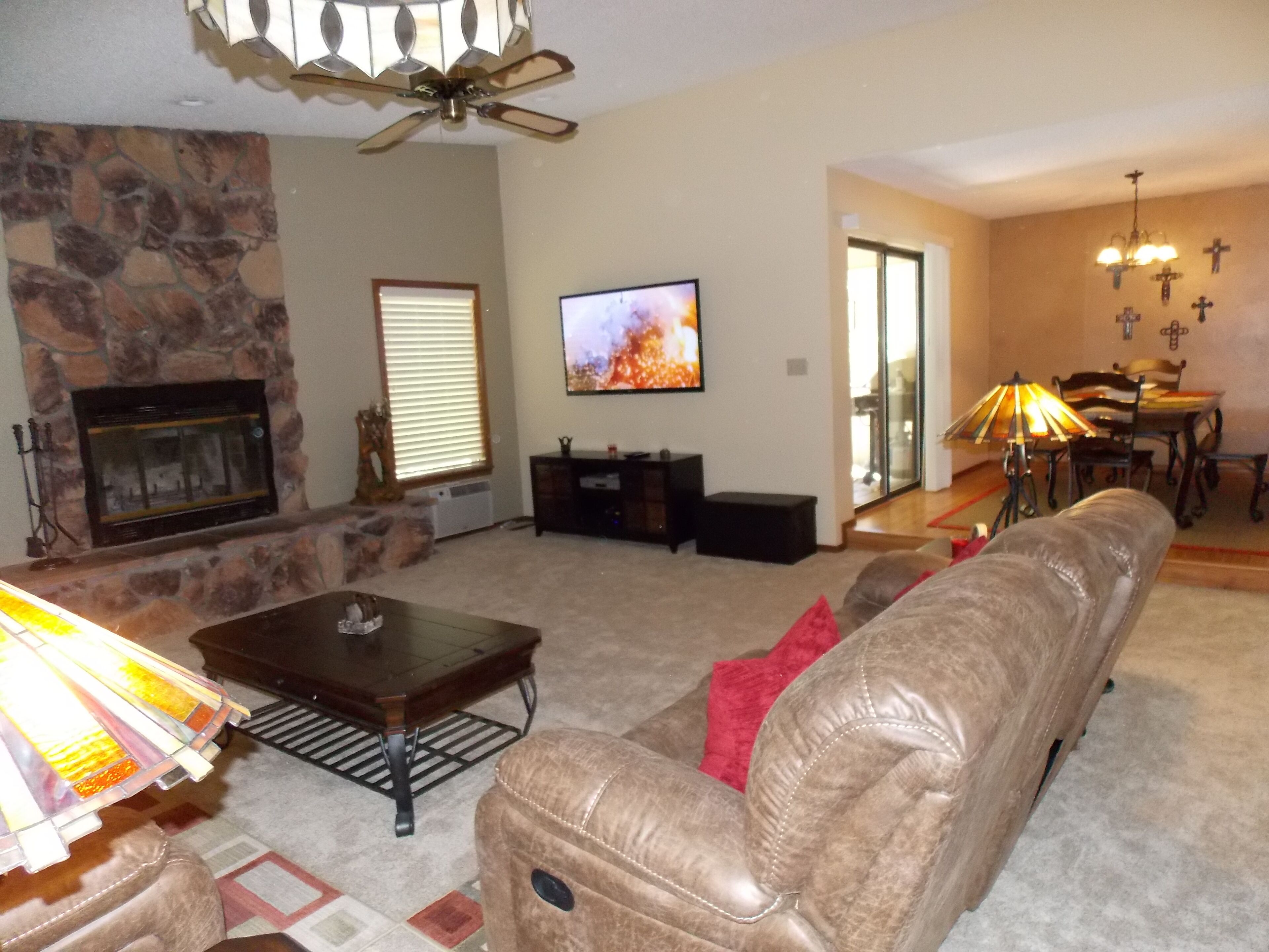 电视、壁炉、电子游戏、DVD 播放器