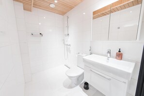 Regadera, secadora de cabello, bidet, toallas 