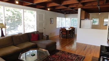 Smart TV, chimenea, reproductor de DVD y libros