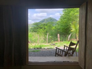 Guests can enjoy a serene view of the surrounding landscape from the comfort of their room.