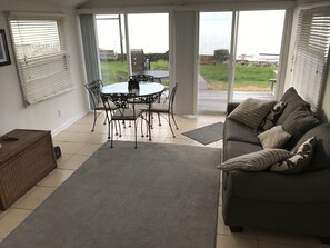 Smart TV, fireplace, DVD player, books