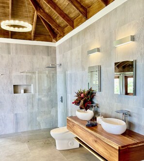 Bathtub, hair dryer, towels, soap