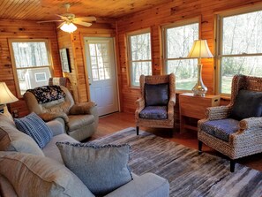 TV, fireplace, DVD player, books