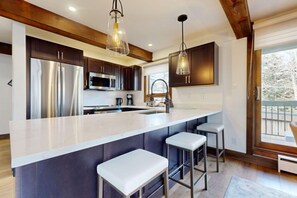 Fridge, microwave, oven, stovetop - Top of the Village~Ski-in/out~HT~Pool~Grill~Parking (Snowmass Village)