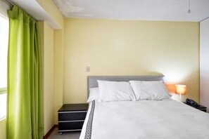 1 bedroom, desk, iron/ironing board, travel cot