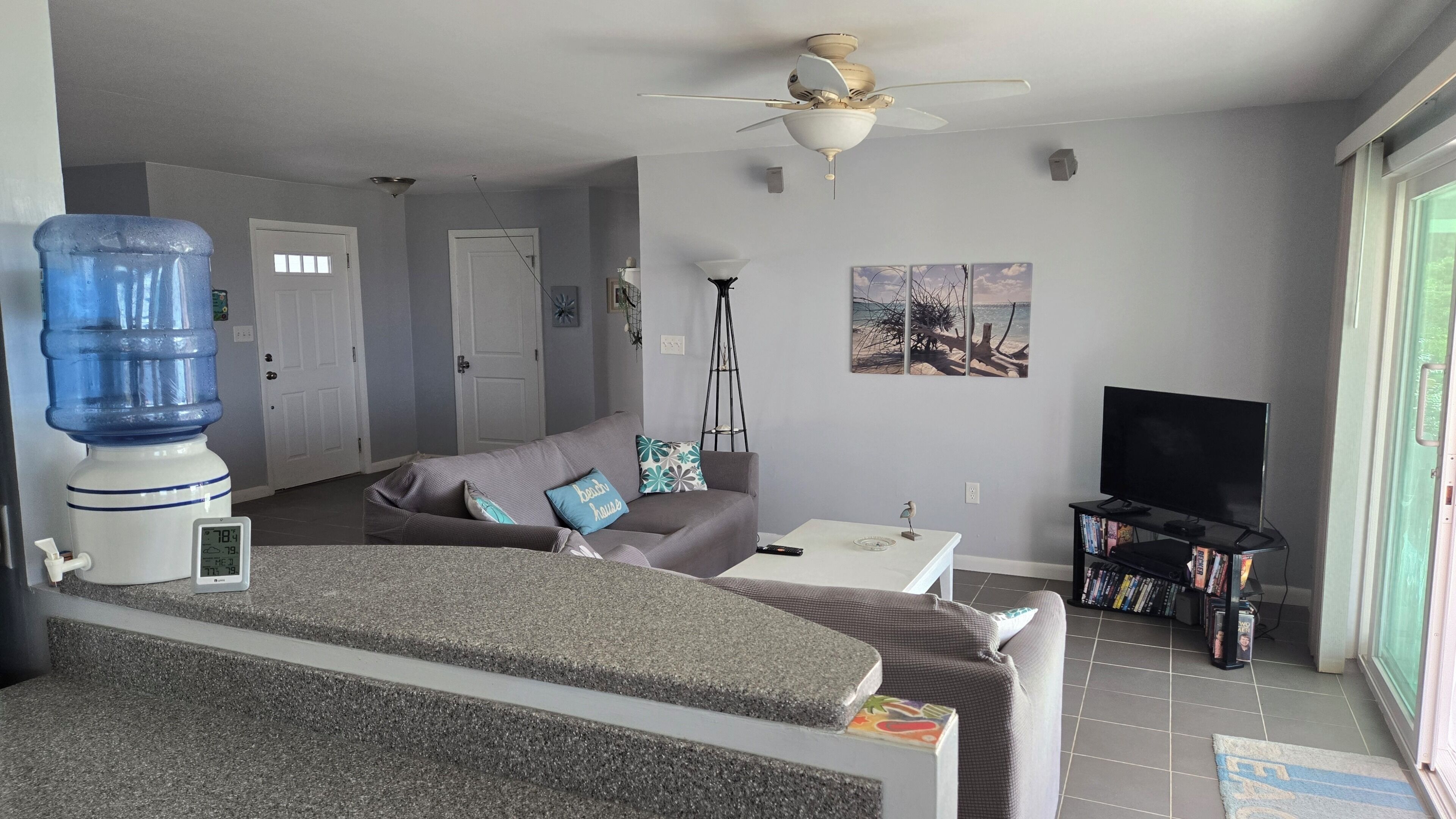 Smart TV, DVD player, books, video library