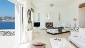 Villa, Private Pool, Sea View | Living area | Flat-screen TV - Villa Corina by The Pearls Collection (Mykonos)