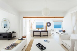빌라, 전용 수영장, 바다 전망 | 거실 | 평면 TV