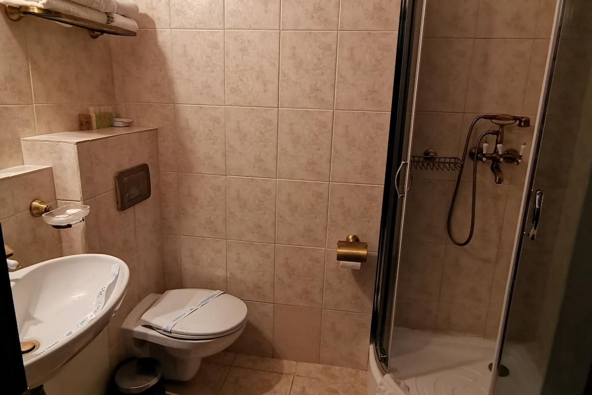king room | bathroom | shower, free toiletries, hair dryer, dressing gowns