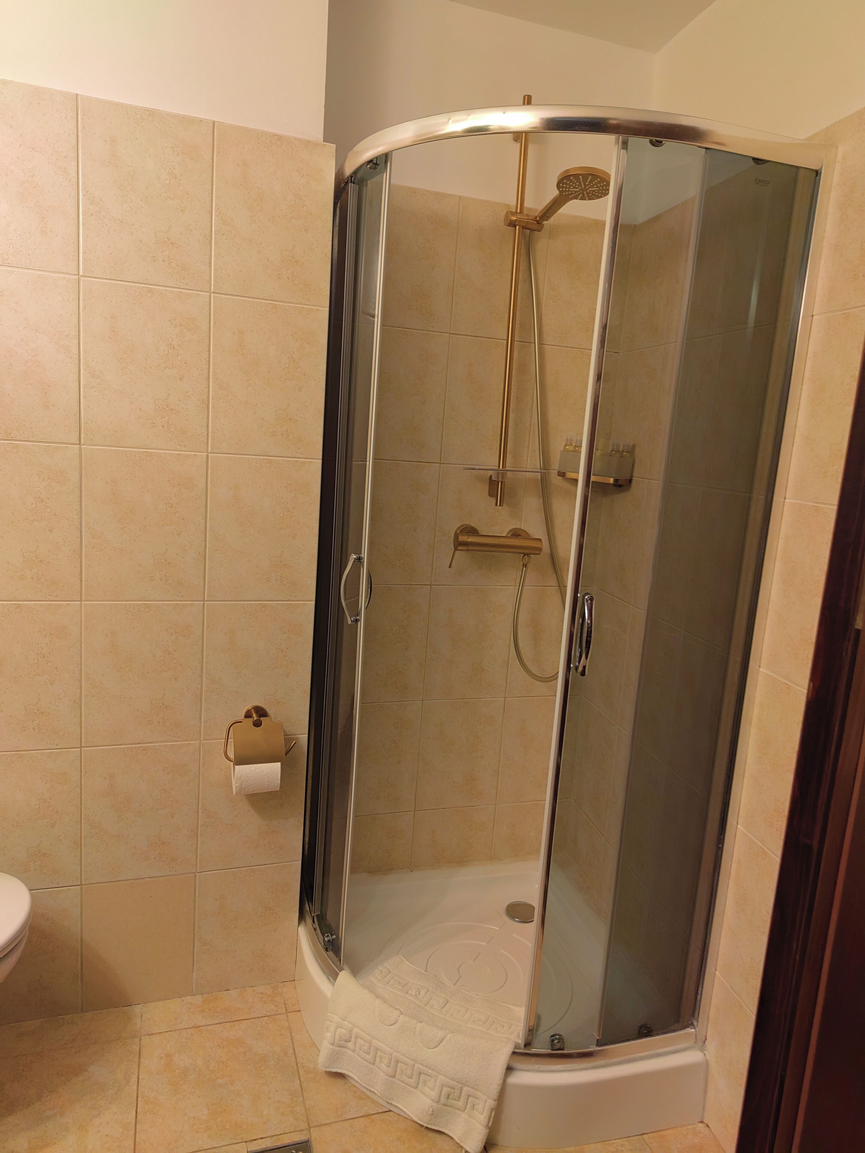 queen room | bathroom | shower, free toiletries, hair dryer, dressing gowns