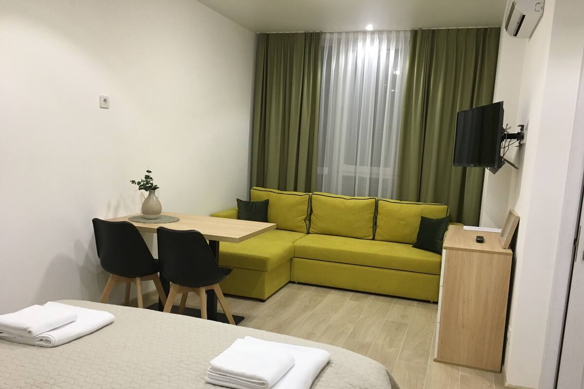 Standard Apartment (The Sun) | Premium bedding, Select Comfort beds, desk, blackout drapes