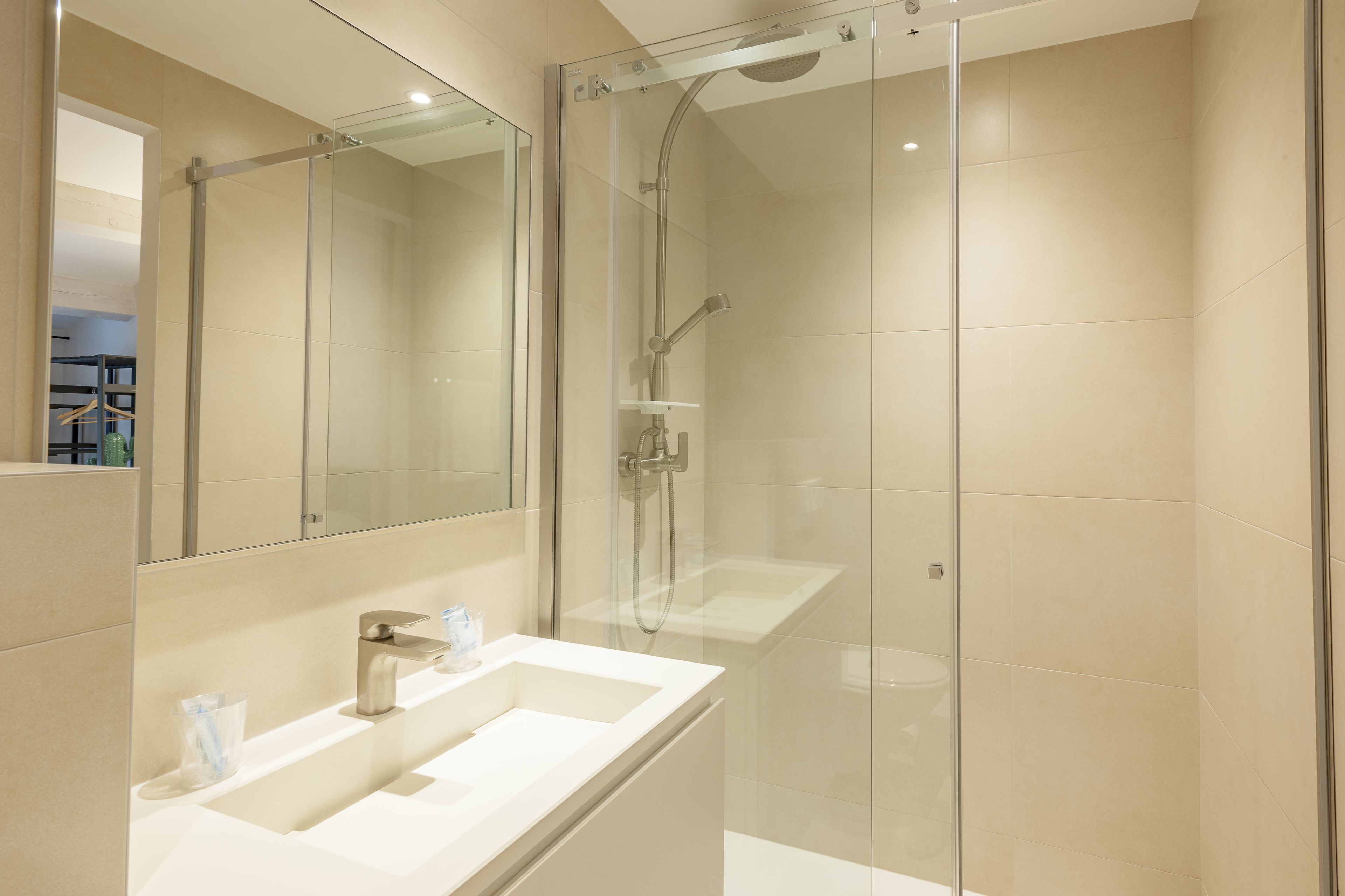 superior double room | bathroom | shower, free toiletries, hair dryer, towels