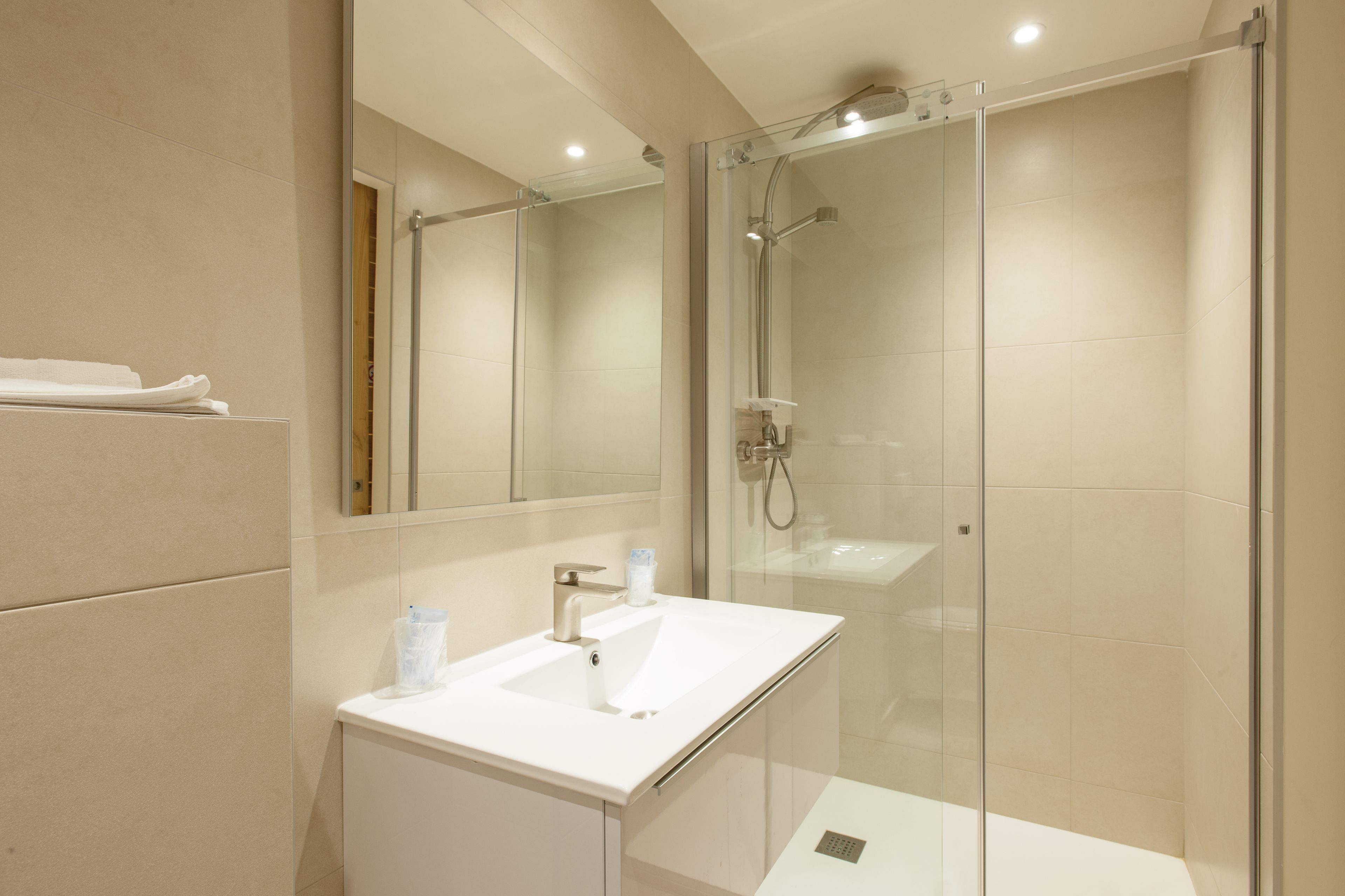 standard double room | bathroom | shower, free toiletries, hair dryer, towels