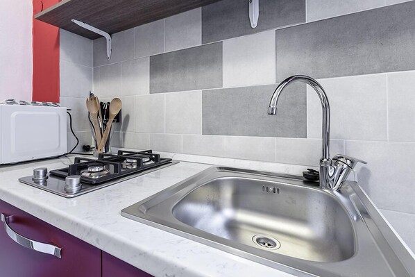 Apartment, 1 Schlafzimmer | Eigene Küche | Kühlschrank, Mikrowelle, Herdplatte, Kochgeschirr/Geschirr/Besteck