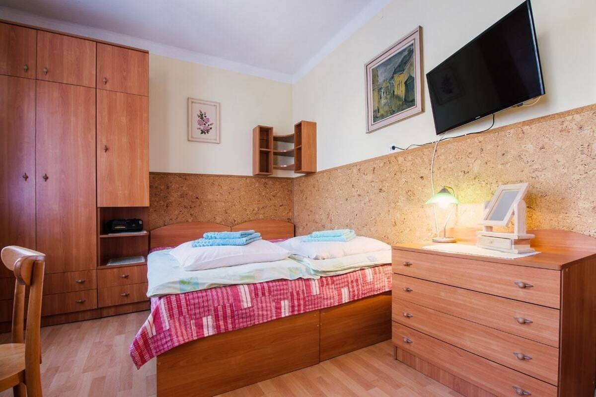 Desk, blackout curtains, soundproofing, iron/ironing board