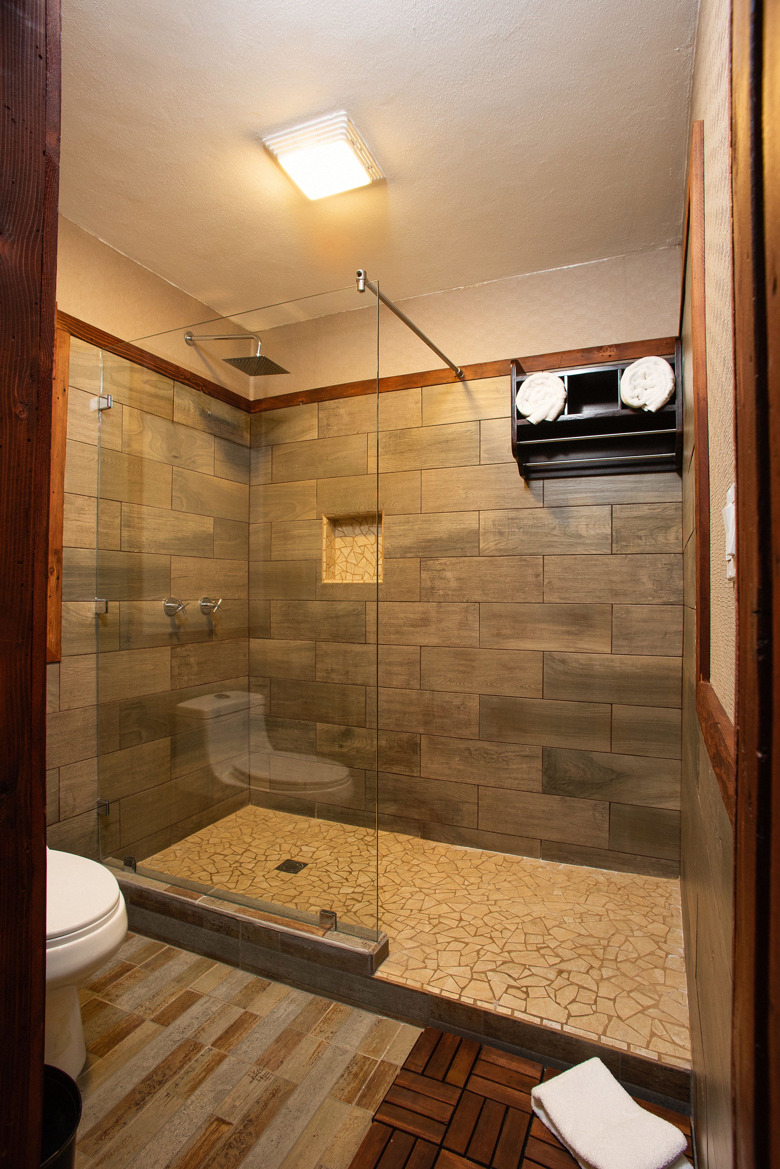 traditional room | bathroom | shower, hair dryer, towels, soap