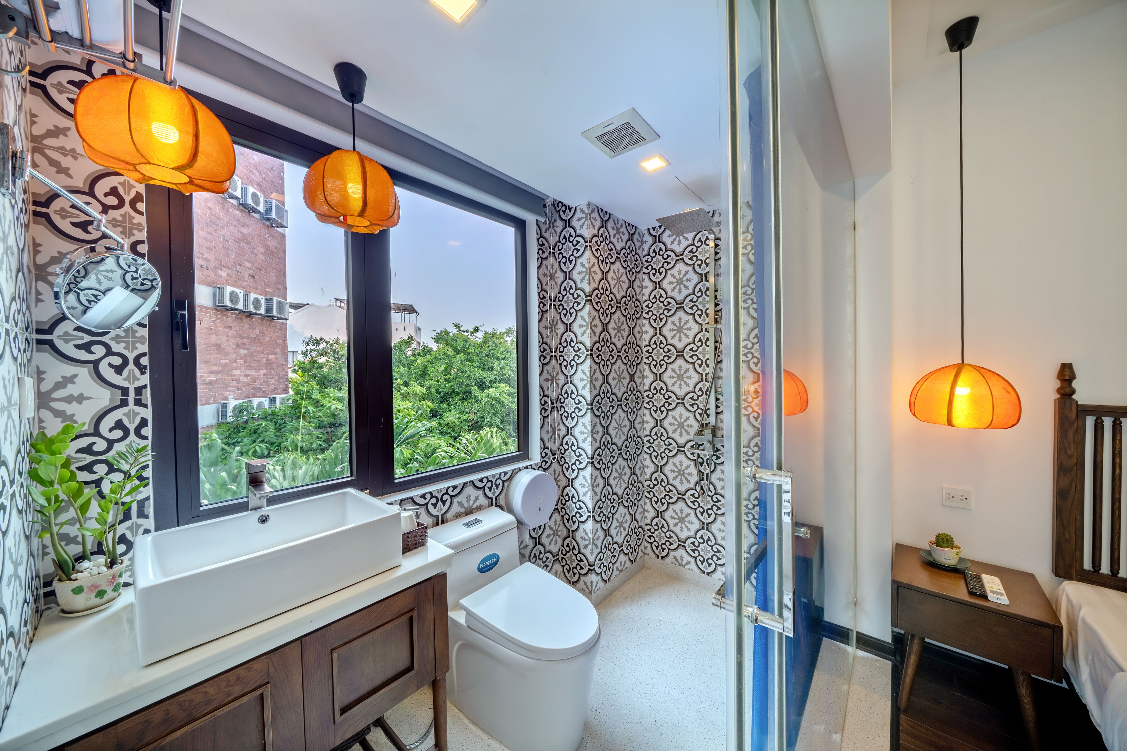 luxury triple room, multiple beds, garden view | bathroom | shower, rainfall showerhead, free toiletries, hair dryer