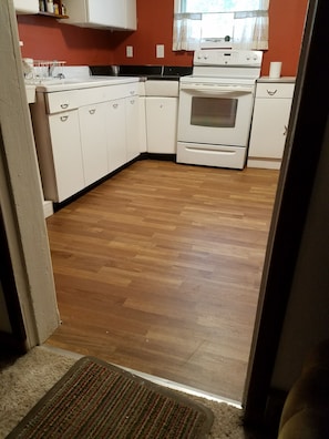Frigorífico, microondas, horno y placa de cocina