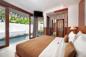 Biệt thự Deluxe, 1 phòng ngủ, hồ bơi riêng | Bộ đồ giường cao cấp, két bảo mật tại phòng, phòng cách âm