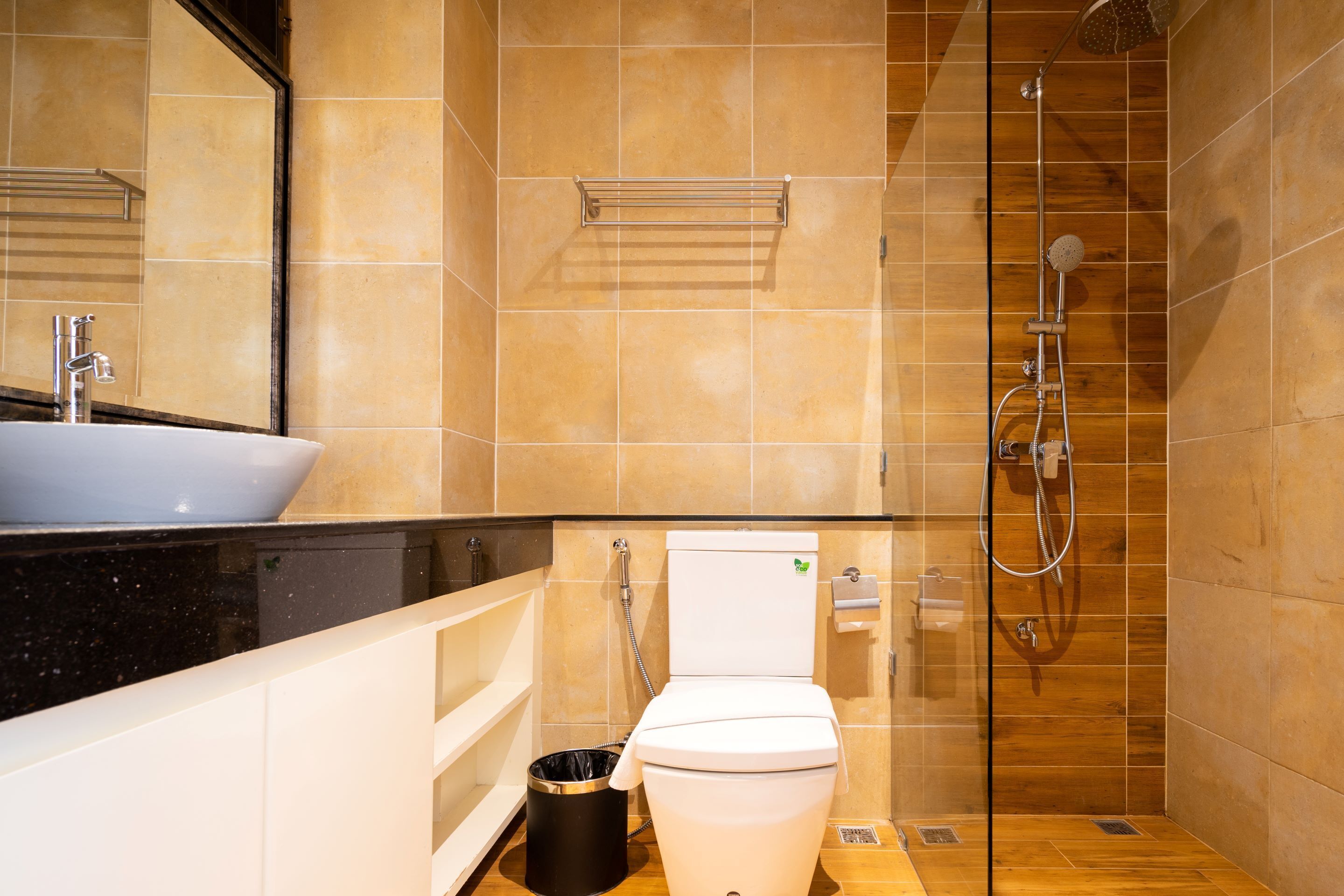 deluxe twin with balcony - air purifiers | bathroom | free toiletries, hair dryer, bathrobes, slippers