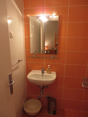 Studio, Sea View | Bathroom | Hair dryer, towels, soap, toilet paper