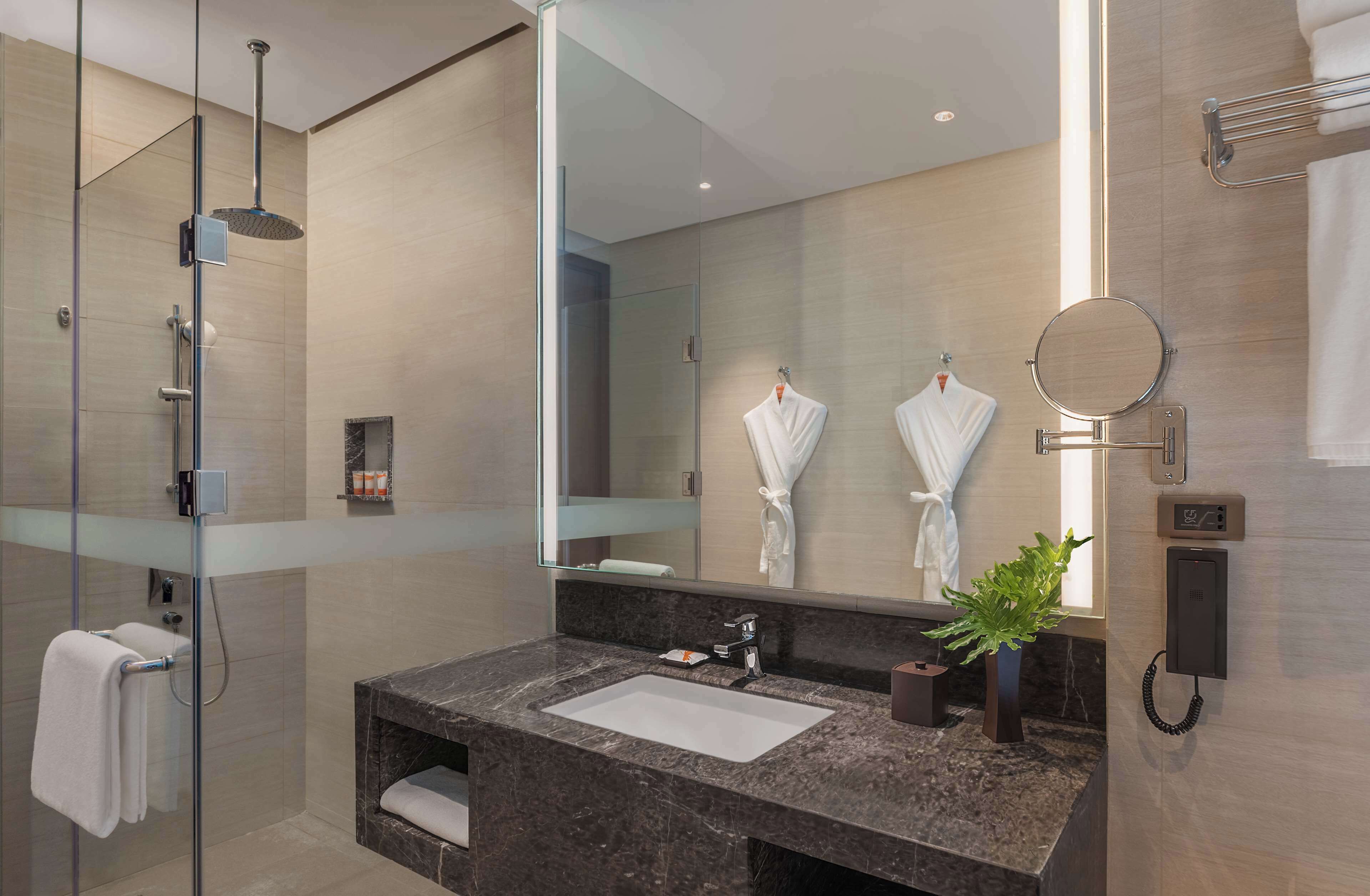 shower, rainfall showerhead, free toiletries, hair dryer