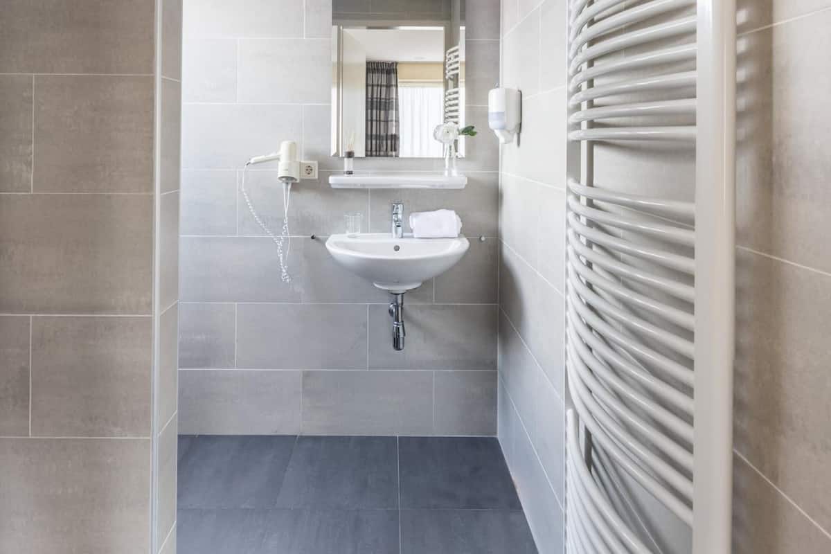 shower, rainfall showerhead, free toiletries, hair dryer