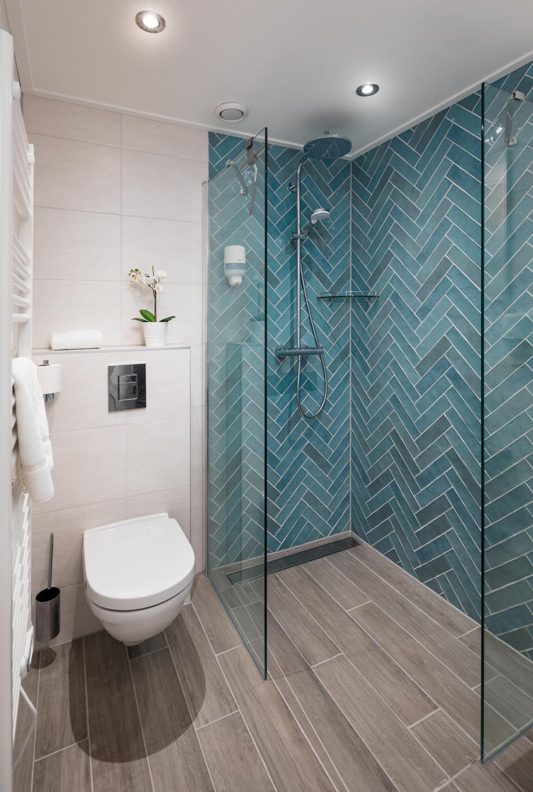 shower, rainfall showerhead, free toiletries, hair dryer