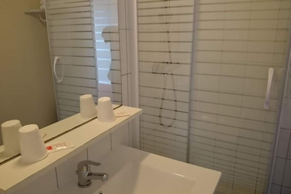 basic single room | bathroom | shower, free toiletries, hair dryer, towels