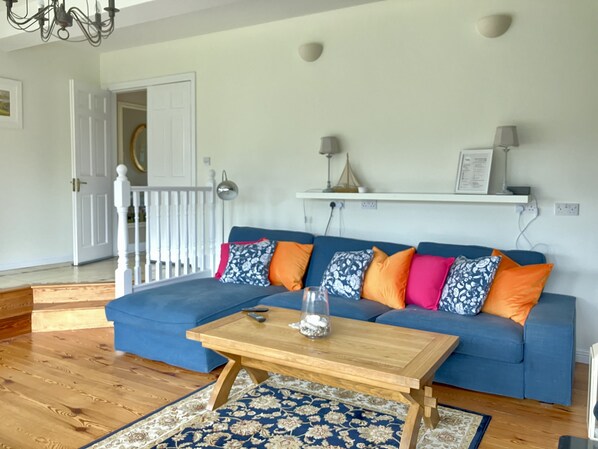 TV, fireplace, books