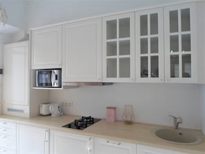 Kühlschrank, Mikrowelle, Herdplatte, Geschirrspüler
