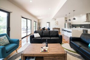 Smart TV, fireplace, DVD player, books