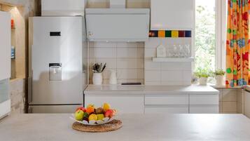 Frigorífico, microondas, horno y placa de cocina