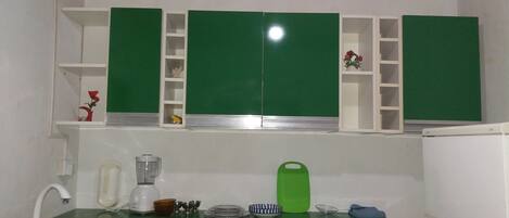 Fridge, oven, stovetop, cookware/dishes/utensils