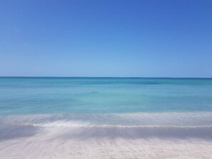 A beach with clear turquoise water and a sandy shore. - Beachcomber unit 203 (Longboat Key)